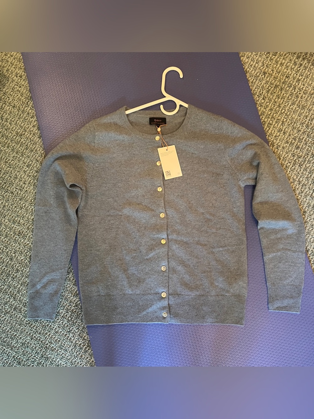 Quince NWT Mongolian Cashmere Cardigan sweater Faded Denim Blue S - Picture 7 of 7